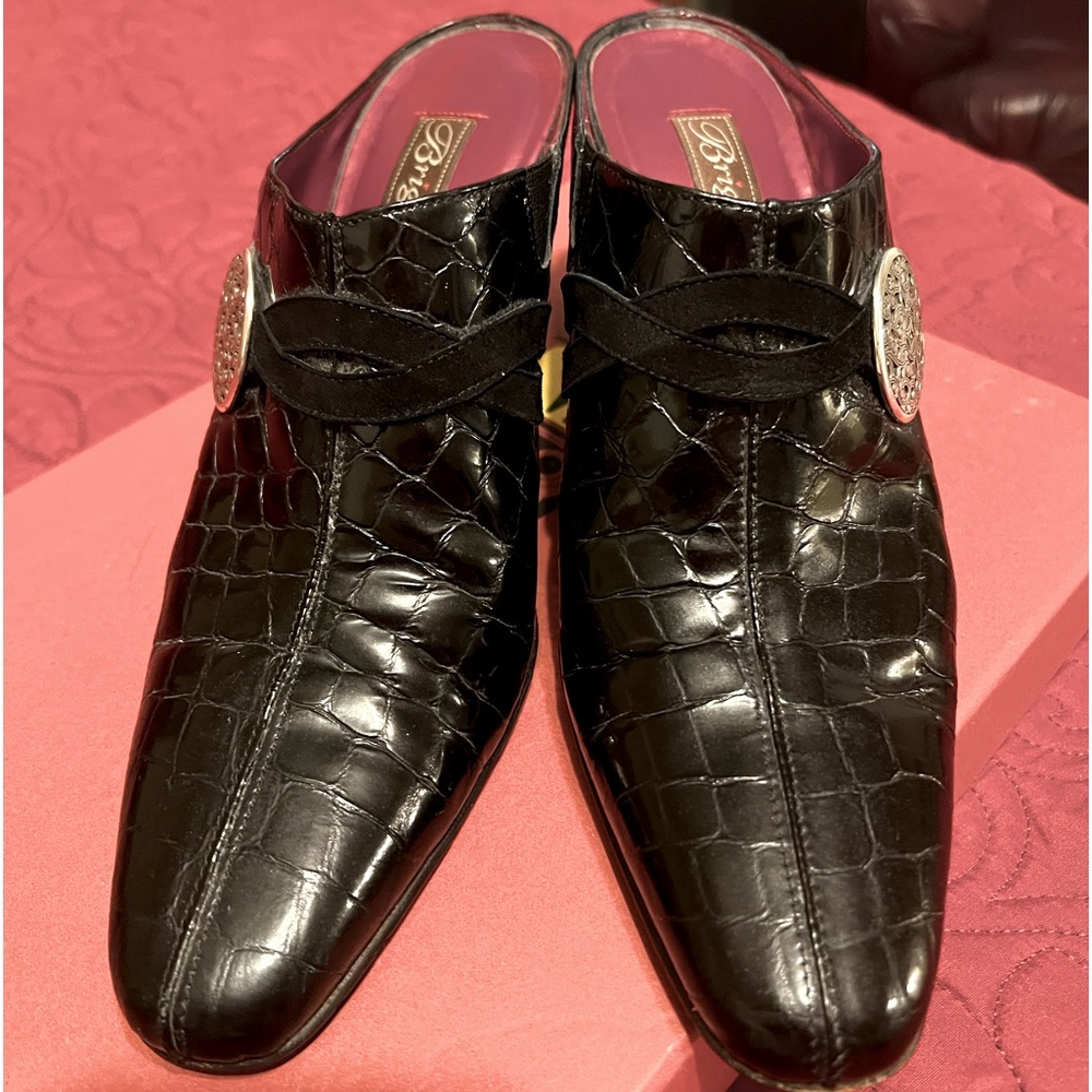 Brighton Romeo Black Croc Print Patent Leather Pumps (Mules)   Size  8N